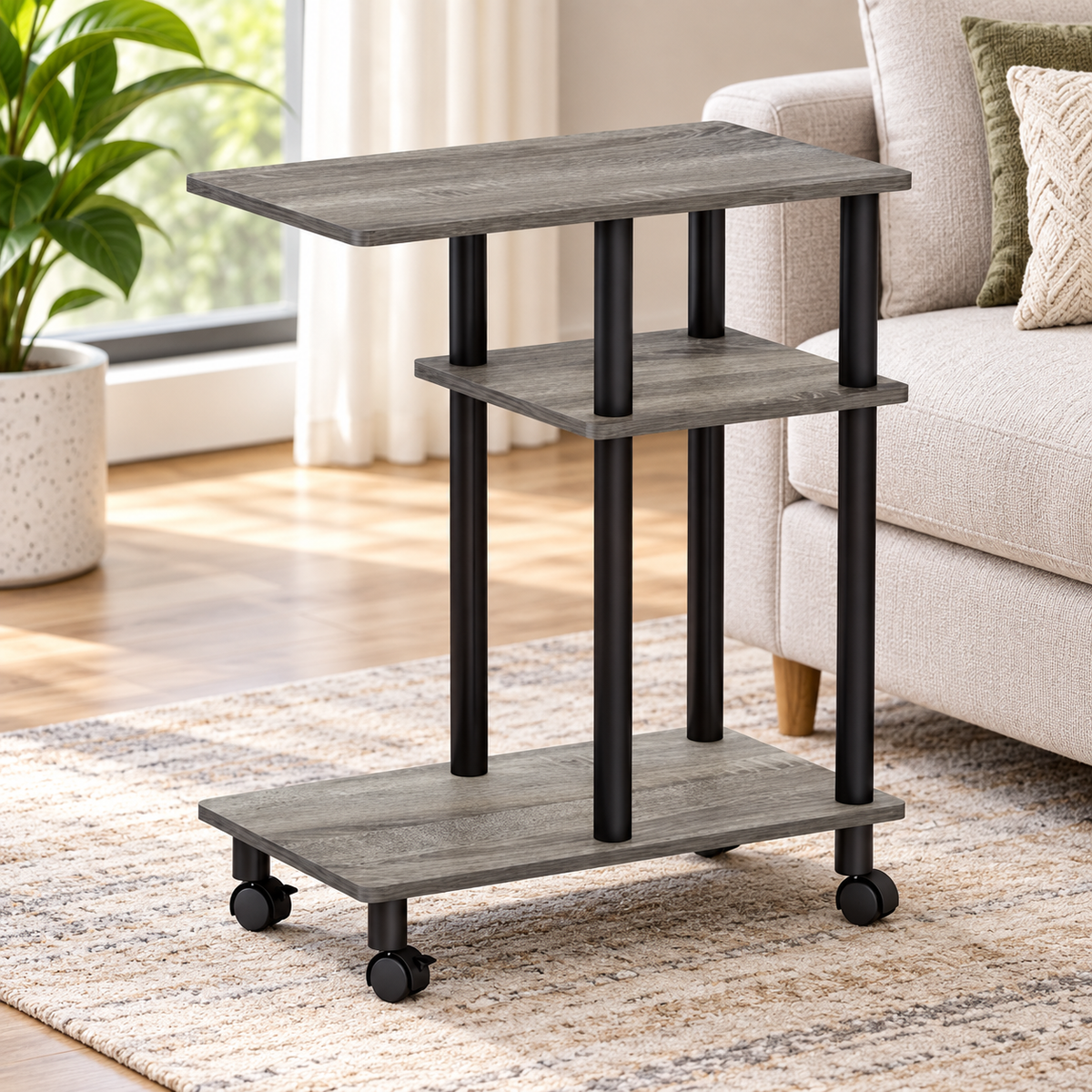 Rolling Sofa Side Storage Table