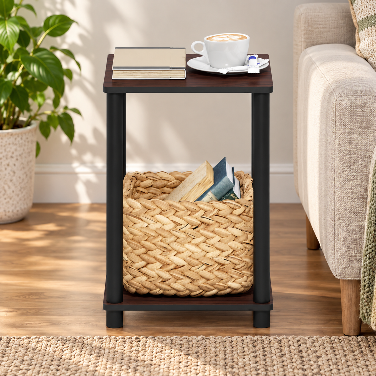 Compact 2-Tier Sofa Side Table