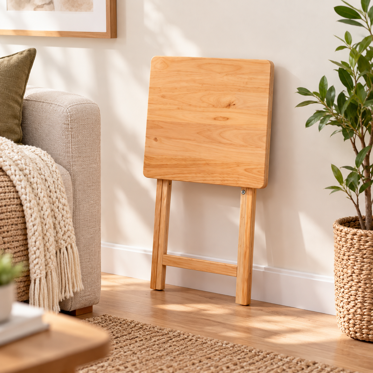 Natural Wood Folding Tray Table