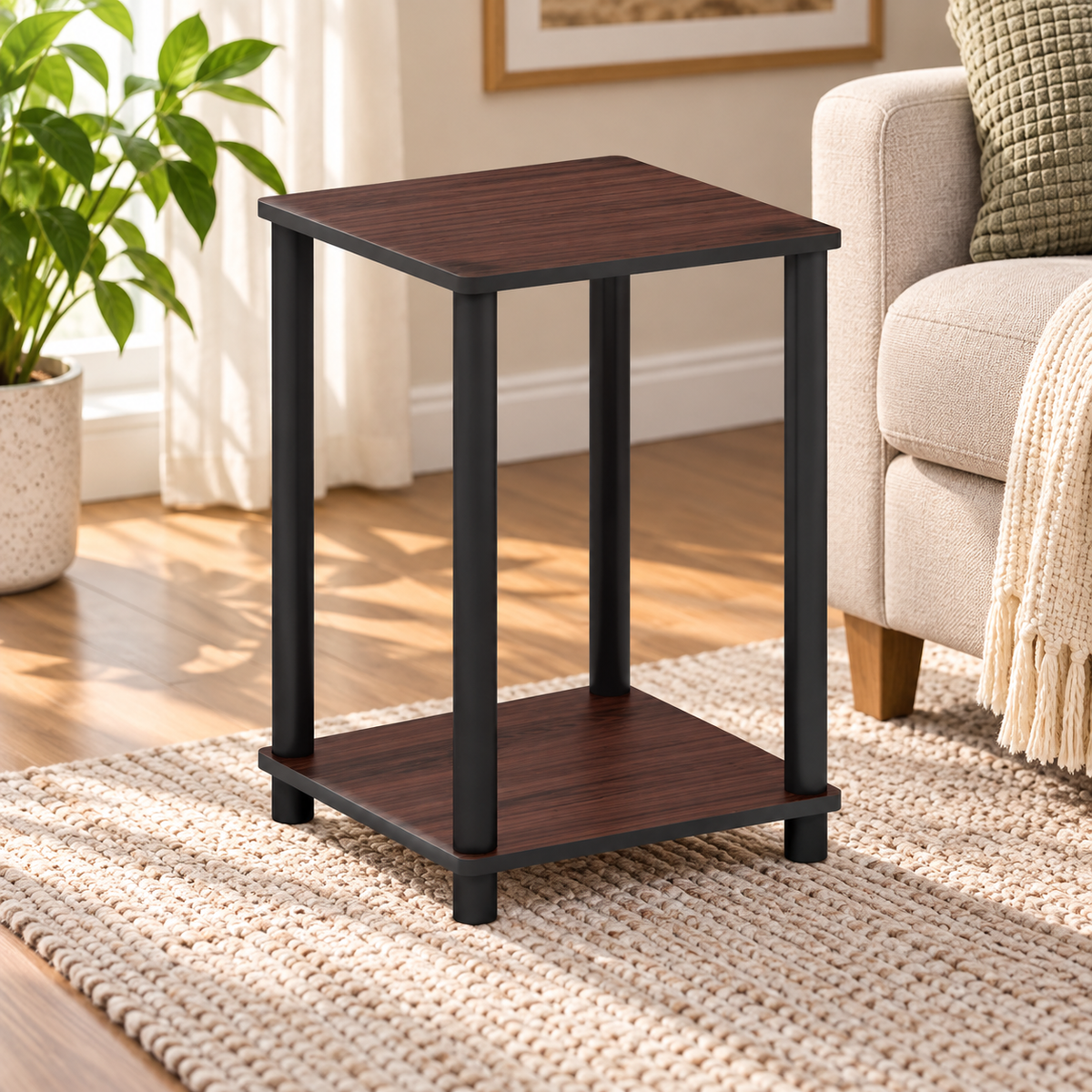 Compact 2-Tier Sofa Side Table