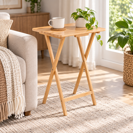 Natural Wood Folding Tray Table
