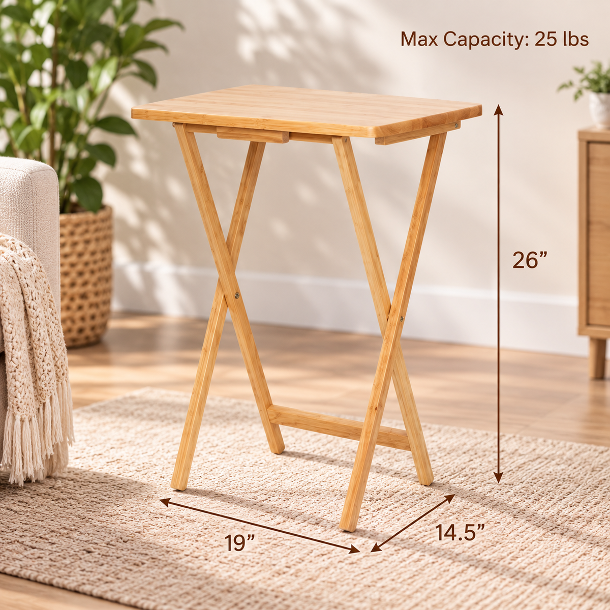 Natural Wood Folding Tray Table
