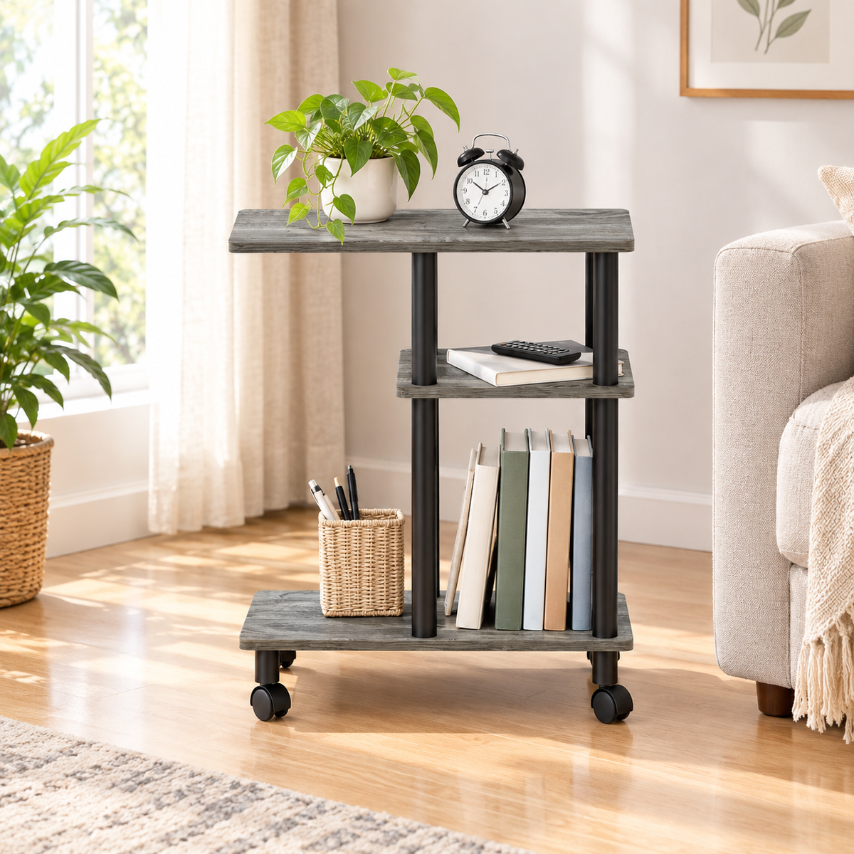 Rolling Sofa Side Storage Table