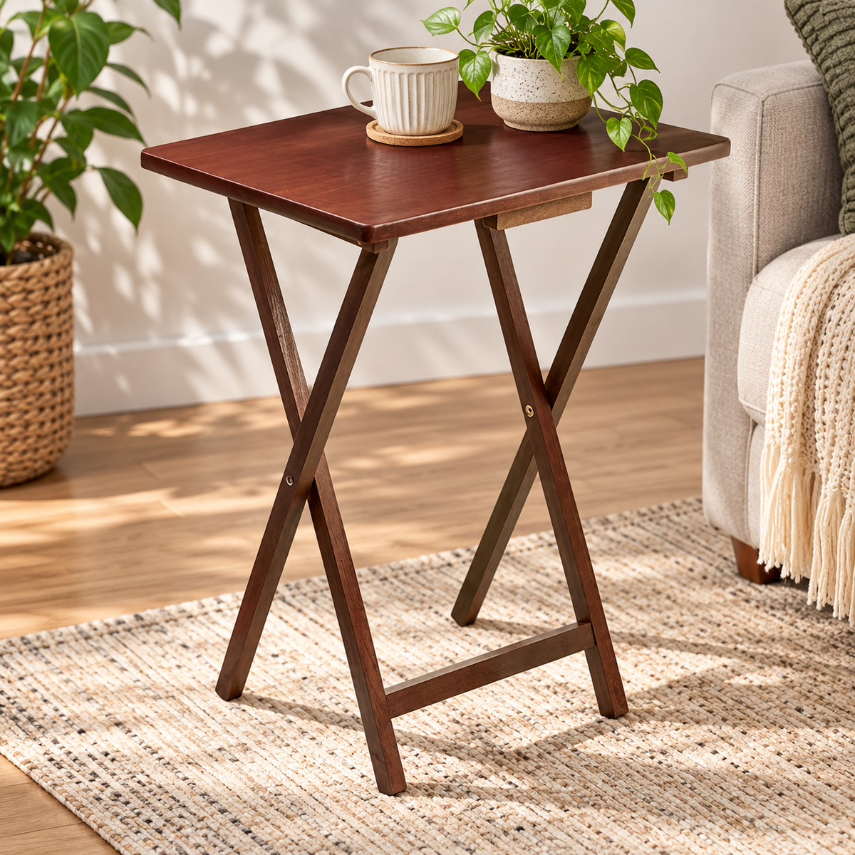 Natural Wood Folding Tray Table