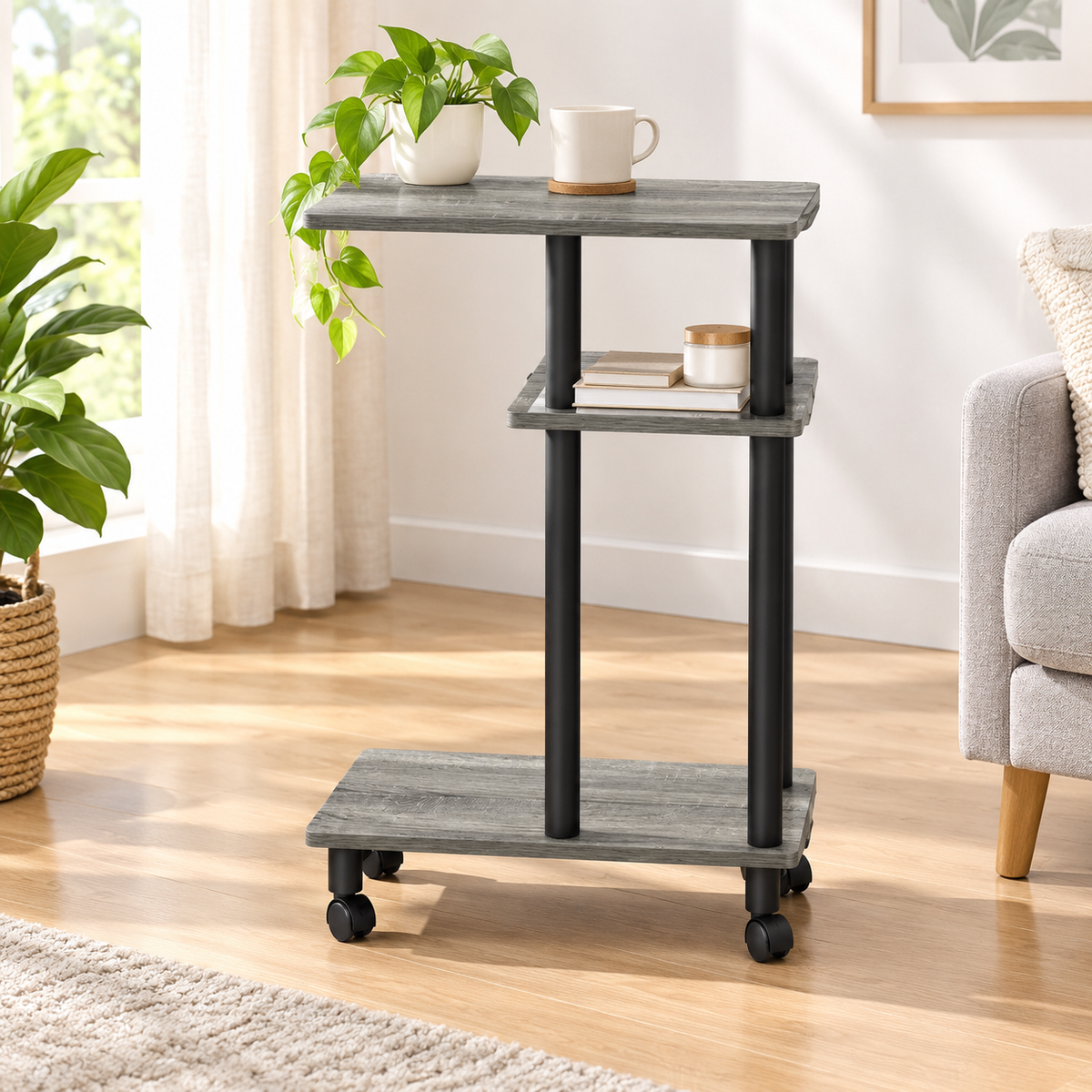 Rolling Sofa Side Storage Table