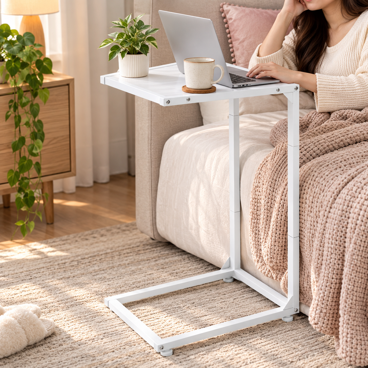 Slim C-Shaped Sofa Side Table