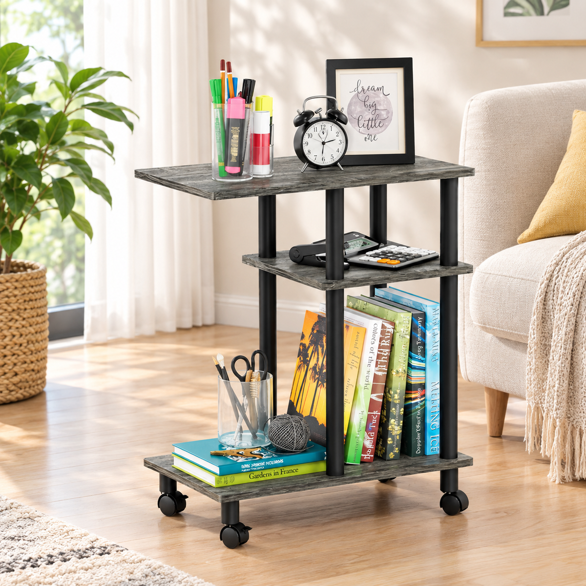 Rolling Sofa Side Storage Table