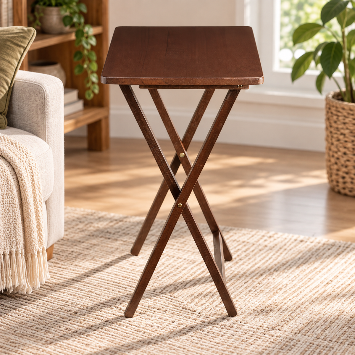 Natural Wood Folding Tray Table