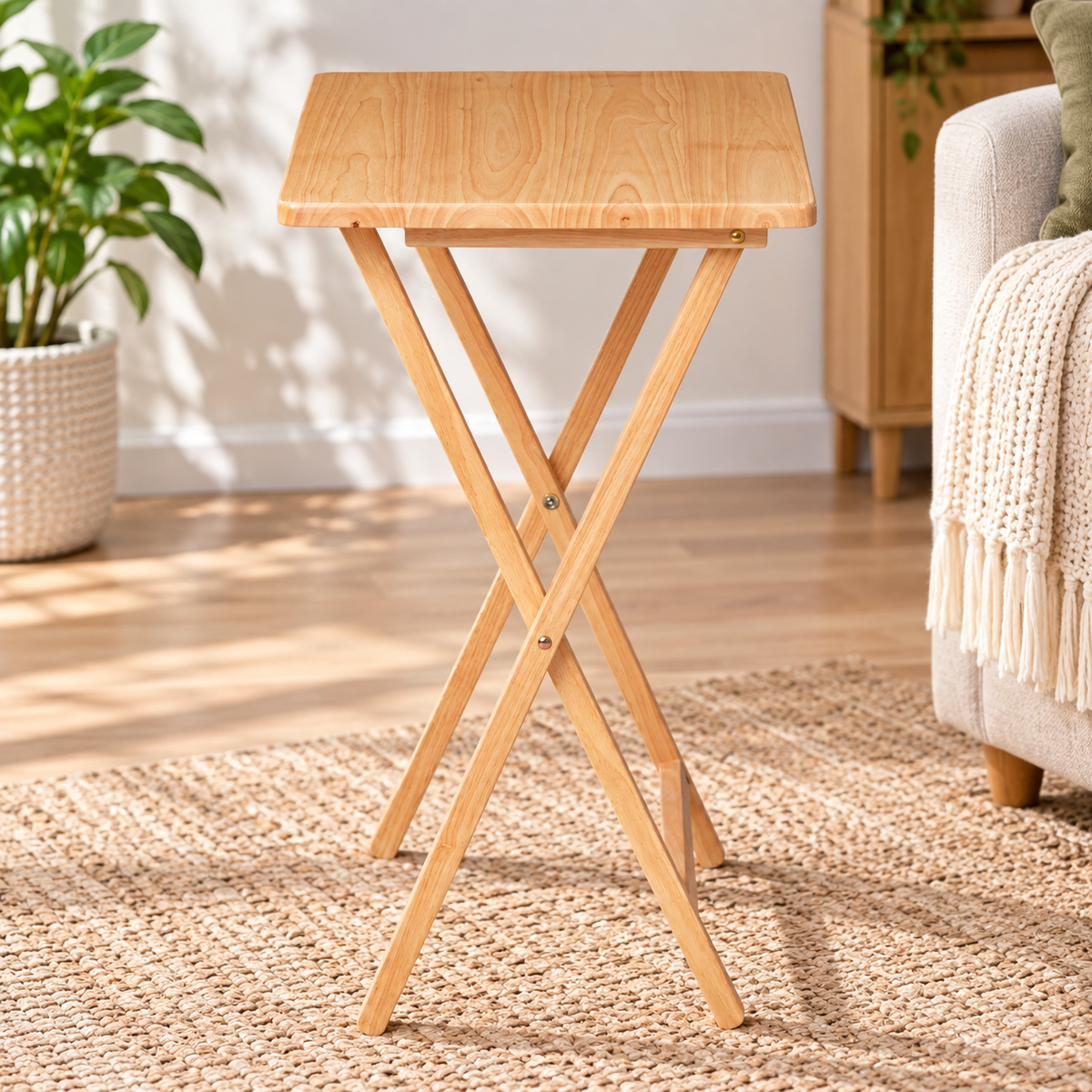 Natural Wood Folding Tray Table