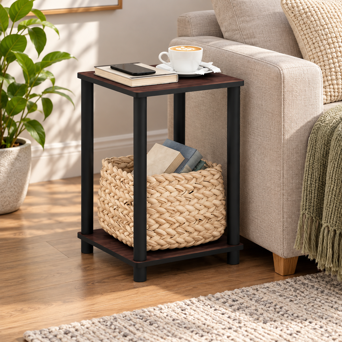 Compact 2-Tier Sofa Side Table