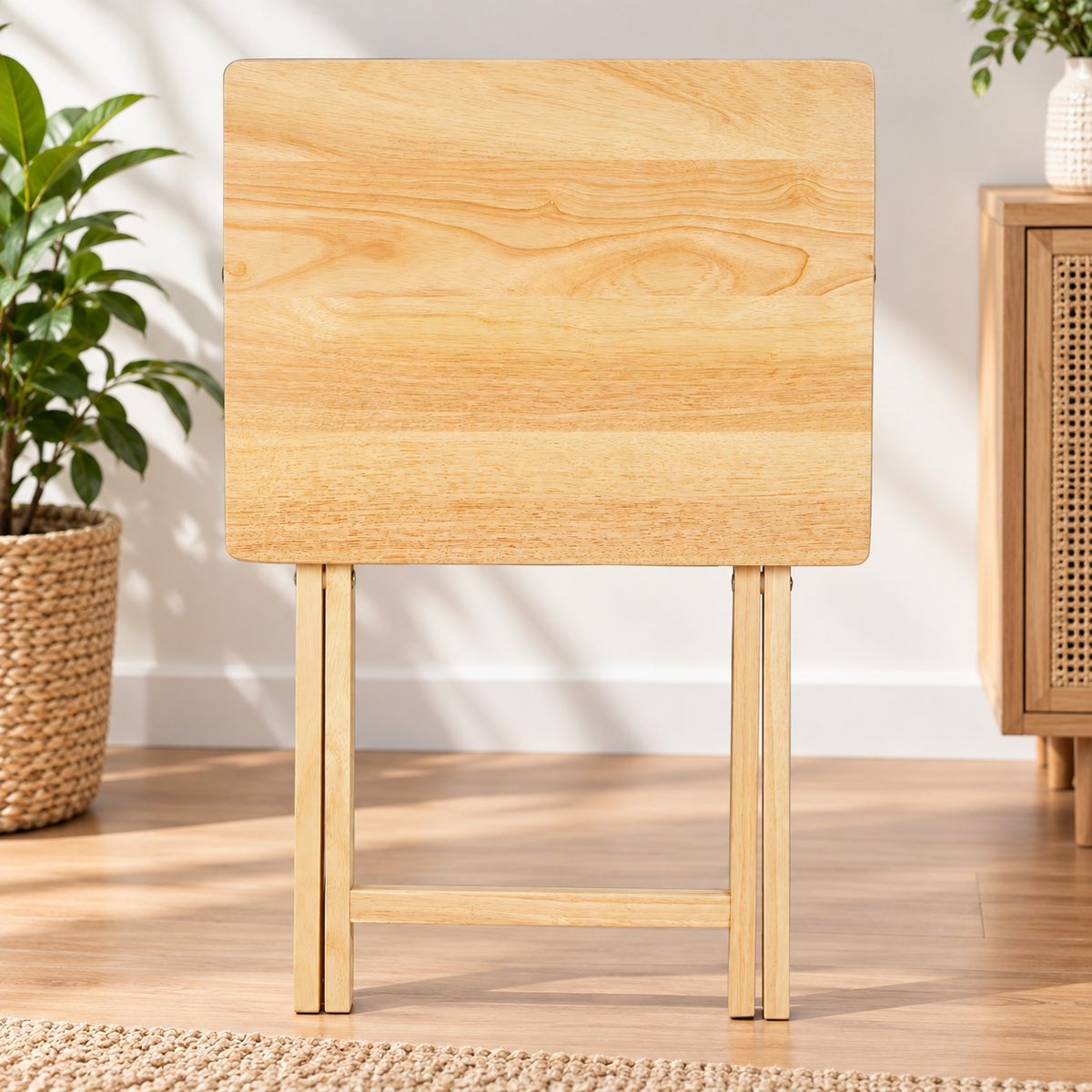 Natural Wood Folding Tray Table